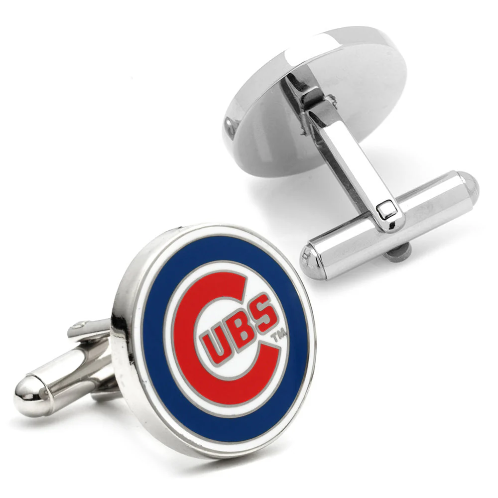 Men’s Cufflinks- Silver Edition Chicago Cubs with Enamel Accents (Officially Licensed) - Image 3