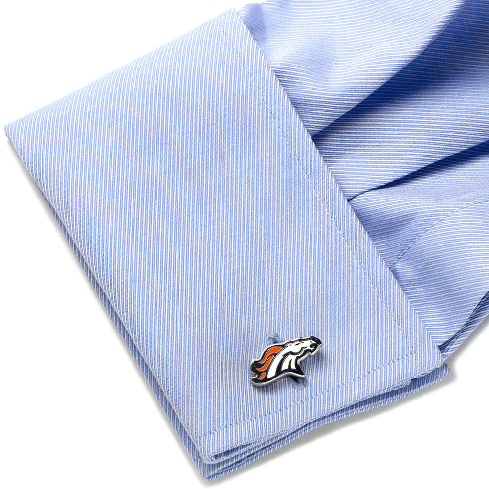 Men’s Cufflinks- Silver Edition Denver Broncos with Enamel Accents (Officially Licensed) - Image 4