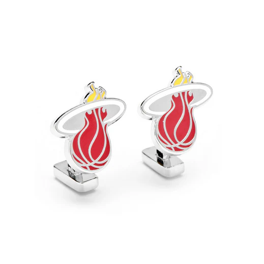 Men’s Cufflinks- Palladium Edition Miami Heat with Enamel Accents (Officially Licensed) - Image 3