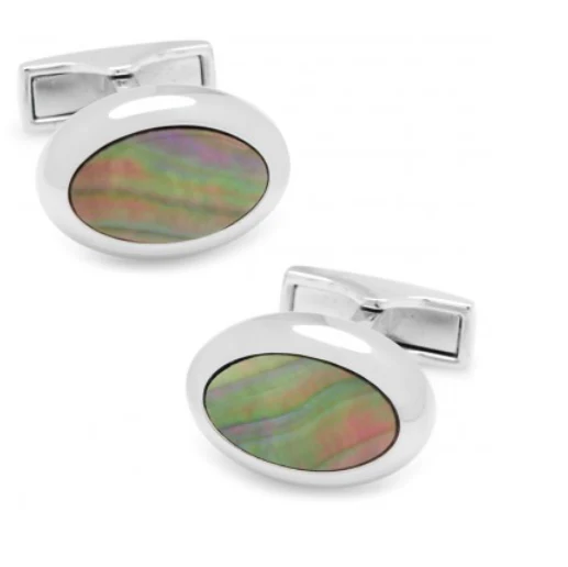 Men’s Cufflinks- Palladium Plated and Black Mother of Pearl Ovals - Image 2