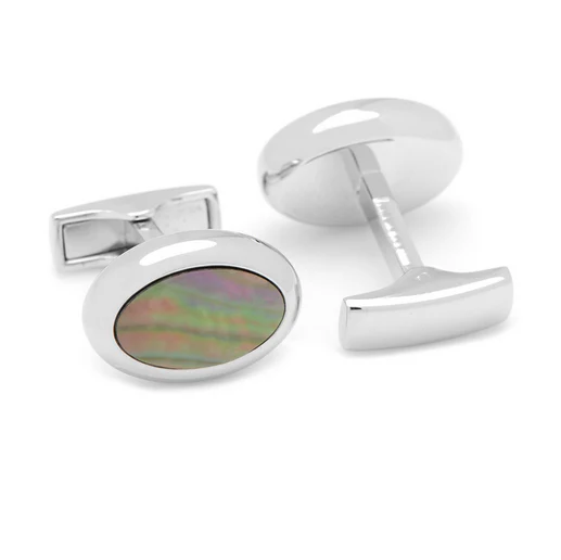 Men’s Cufflinks- Palladium Plated and Black Mother of Pearl Ovals - Image 3
