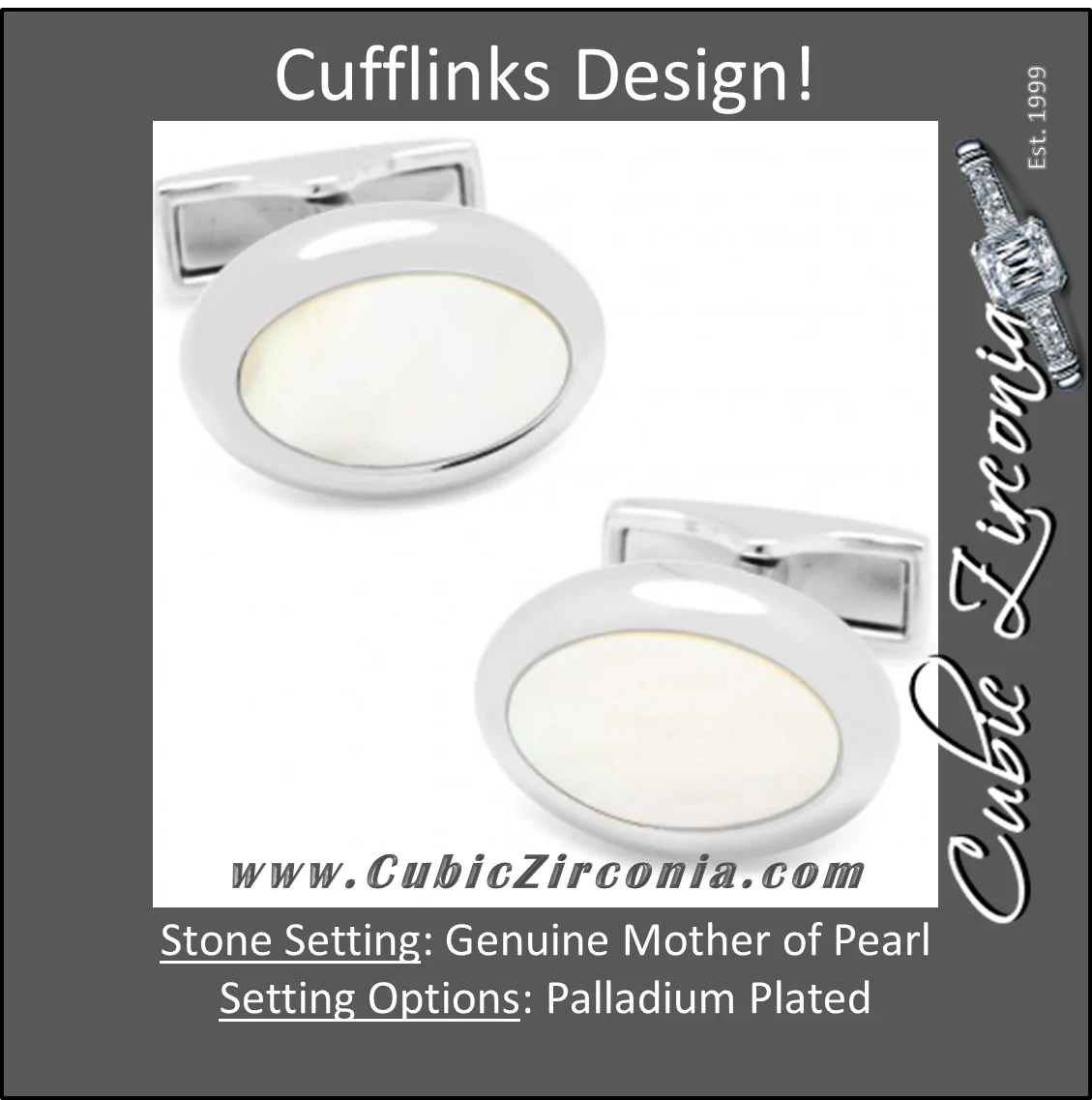 Men’s Cufflinks- Palladium Plated and White Mother of Pearl Ovals
