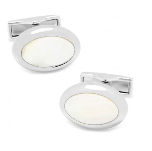 Men’s Cufflinks- Palladium Plated and White Mother of Pearl Ovals - Image 3