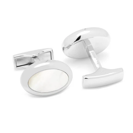 Men’s Cufflinks- Palladium Plated and White Mother of Pearl Ovals - Image 4