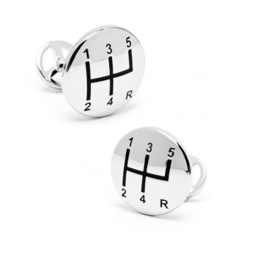 Men’s Cufflinks- Palladium Plated Gear Shifter with Steering Wheel Backing - Image 2