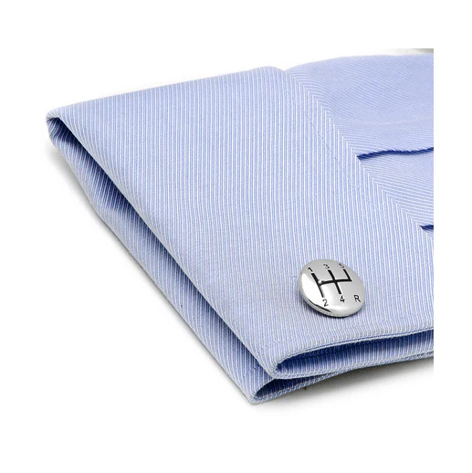 Men’s Cufflinks- Palladium Plated Gear Shifter with Steering Wheel Backing - Image 4