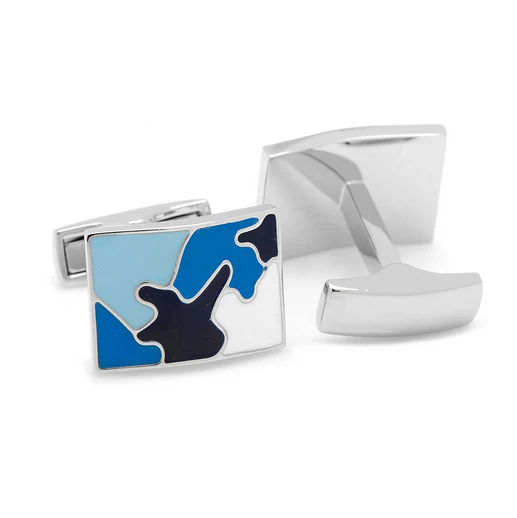 Men’s Cufflinks- Palladium Plated Sky Blue Camo - Image 3