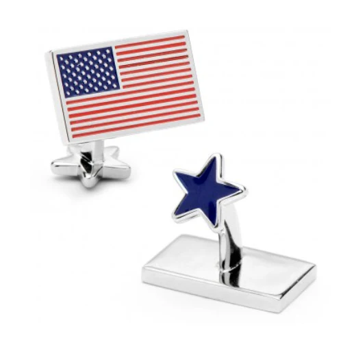 Men’s Cufflinks- Palladium Plated USA Flag and Star - Image 2