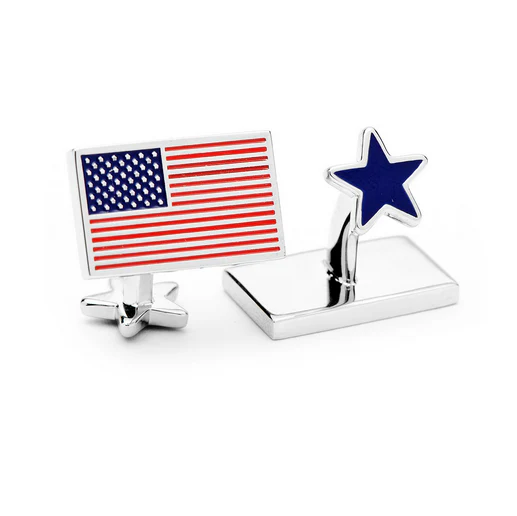 Men’s Cufflinks- Palladium Plated USA Flag and Star - Image 3