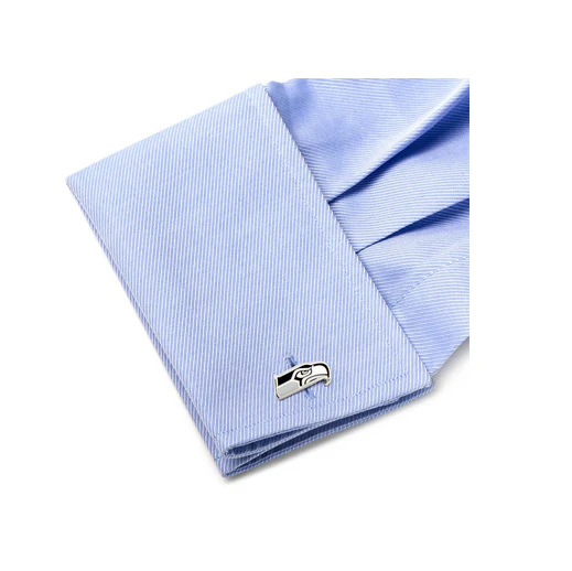 Men’s Cufflinks- Silver Edition Seattle Seahawks with Enamel Accents (Officially Licensed) - Image 3