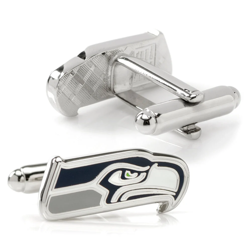 Men’s Cufflinks- Silver Edition Seattle Seahawks with Enamel Accents (Officially Licensed) - Image 4