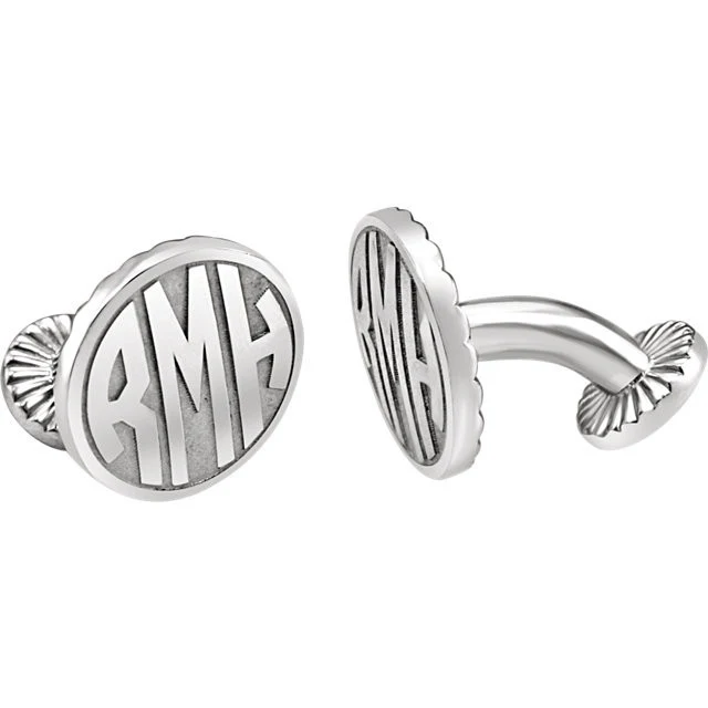 Men’s Cufflinks- Personalizable Initials 3-Letter Fancy Block Monogram (16.5x16.5mm) - Image 3