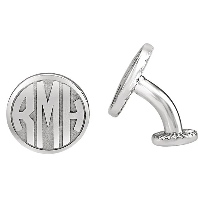 Men’s Cufflinks- Personalizable Initials 3-Letter Fancy Block Monogram (16.5x16.5mm) - Image 4