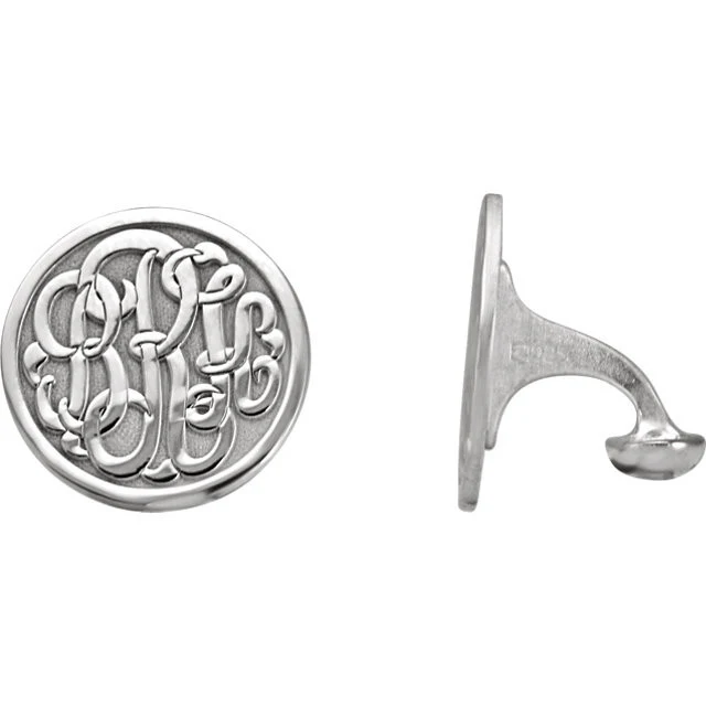 Men’s Cufflinks- Personalizable Initials 3-Letter Fancy Cursive Monogram (15x15mm) - Image 2