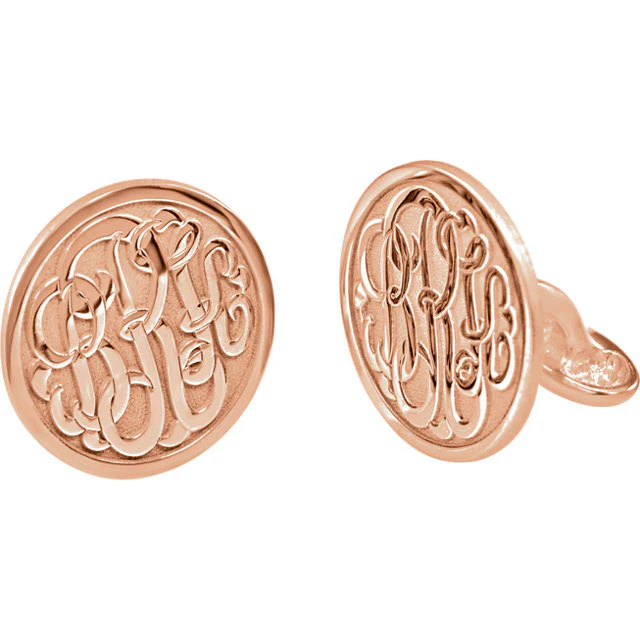 Men’s Cufflinks- Personalizable Initials 3-Letter Fancy Cursive Monogram (15x15mm) - Image 3