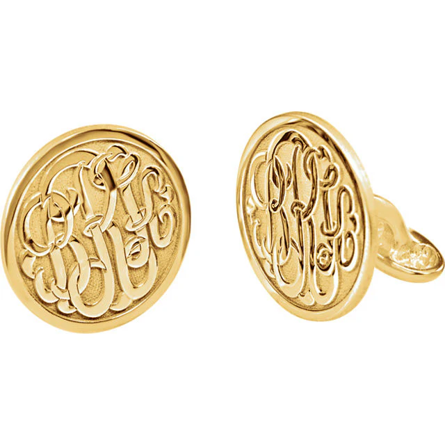 Men’s Cufflinks- Personalizable Initials 3-Letter Fancy Cursive Monogram (15x15mm) - Image 5