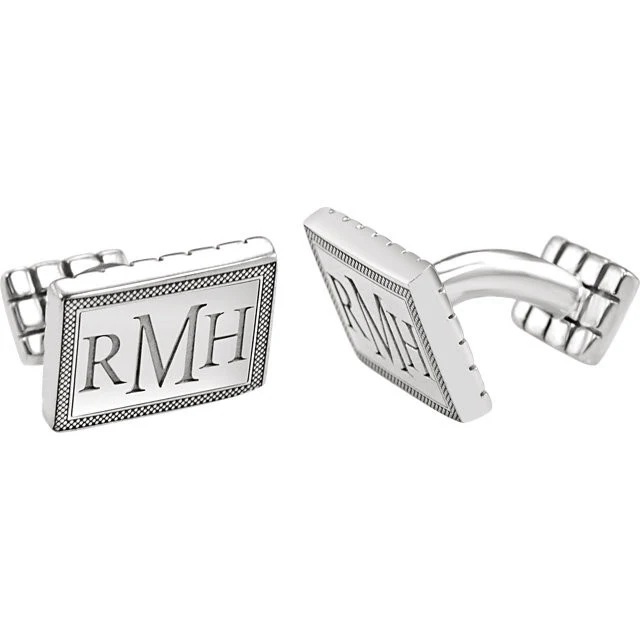 Men’s Cufflinks- Personalizable Initials 3-Letter Serif Monogram (13x18 mm) - Image 3