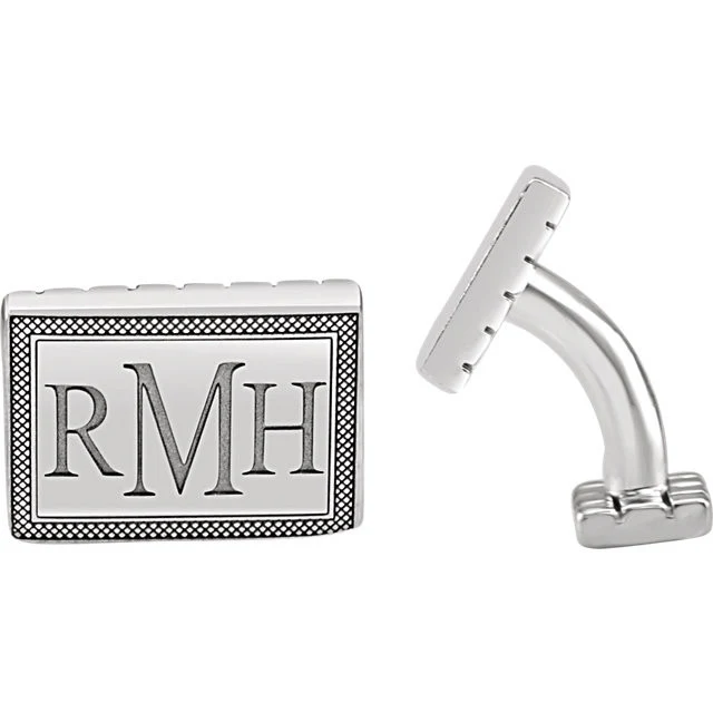 Men’s Cufflinks- Personalizable Initials 3-Letter Serif Monogram (13x18 mm) - Image 4