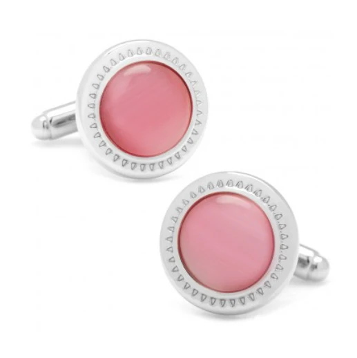 Men’s Cufflinks- Pink Catseye with Etched Circular Border - Image 2