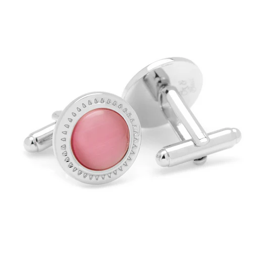 Men’s Cufflinks- Pink Catseye with Etched Circular Border - Image 3