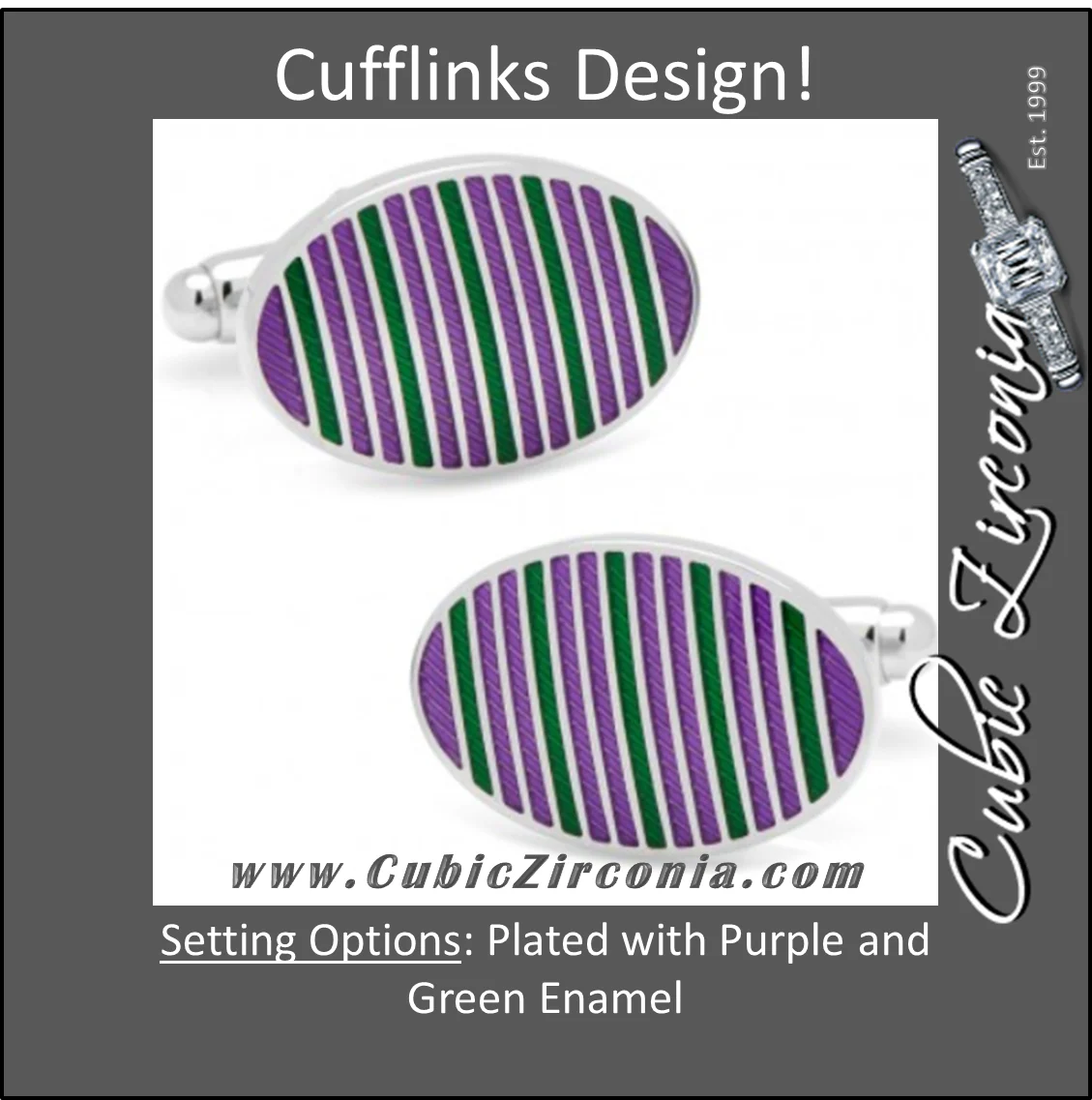Men’s Cufflinks- Purple and Green Oval Repp Stripe