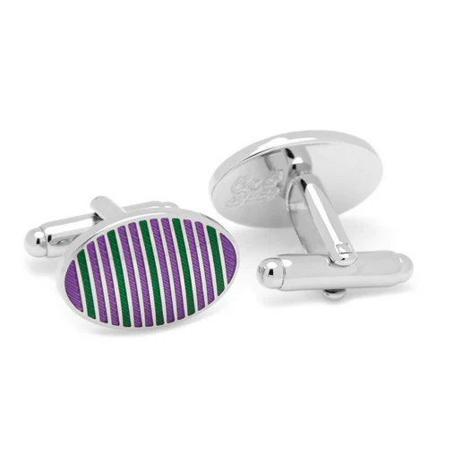 Men’s Cufflinks- Purple and Green Oval Repp Stripe - Image 3