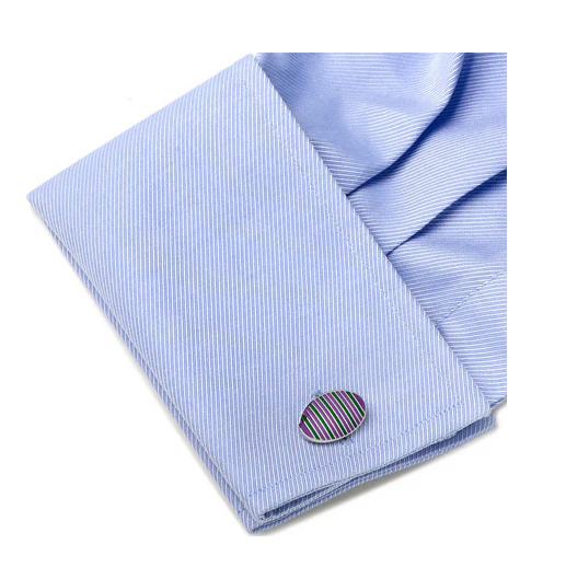 Men’s Cufflinks- Purple and Green Oval Repp Stripe - Image 4