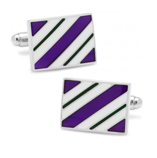 Men’s Cufflinks- Purple and Green Rectangle Repp Stripe - Image 2