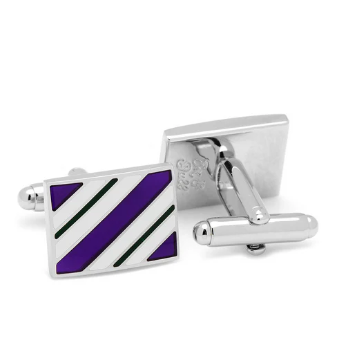 Men’s Cufflinks- Purple and Green Rectangle Repp Stripe - Image 3