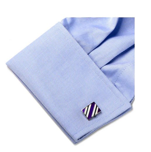Men’s Cufflinks- Purple and Green Rectangle Repp Stripe - Image 4