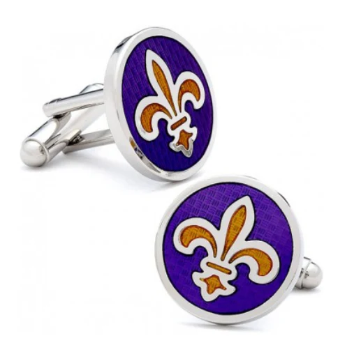 Men’s Cufflinks- Purple Ovals with Yellow Fleur-de-Lis - Image 2