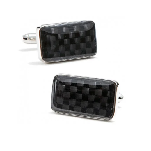 Men’s Cufflinks- Rectangular Carbon Fiber Checkerboard - Image 2
