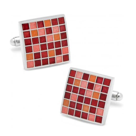 Men’s Cufflinks- Red Mosaic Checker Board Design - Image 2
