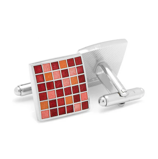 Men’s Cufflinks- Red Mosaic Checker Board Design - Image 3
