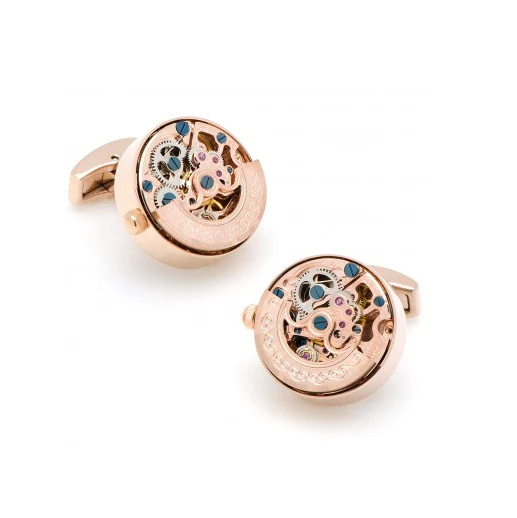 Men’s Cufflinks- Rose Gold Plated Kinetic Watch Movement Design - Image 2