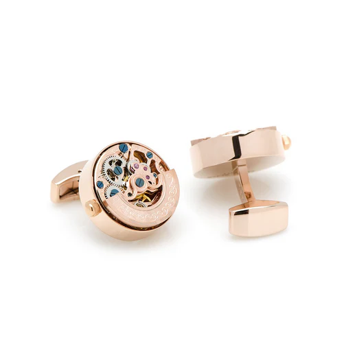 Men’s Cufflinks- Rose Gold Plated Kinetic Watch Movement Design - Image 3