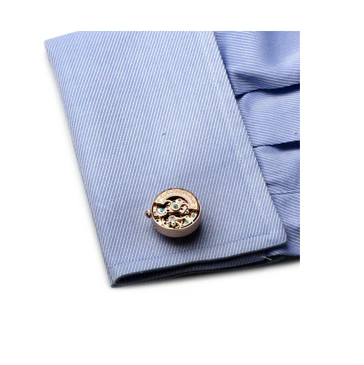 Men’s Cufflinks- Rose Gold Plated Kinetic Watch Movement Design - Image 4