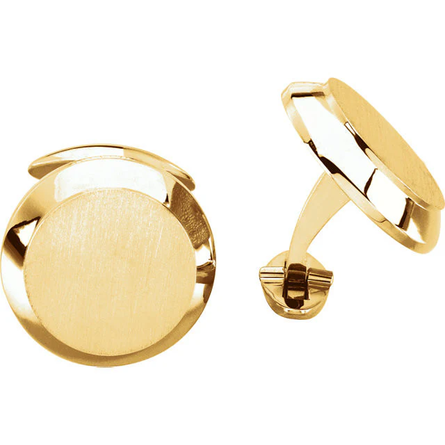 Men’s Cufflinks- Round Bi-level Engravable Gold - Image 2