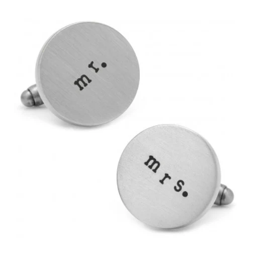Men’s Cufflinks- Silver Plated Antique Style Wedding Series with "Mr." and "Mrs." Etchings - Image 2