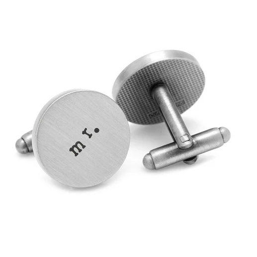 Men’s Cufflinks- Silver Plated Antique Style Wedding Series with "Mr." and "Mrs." Etchings - Image 3