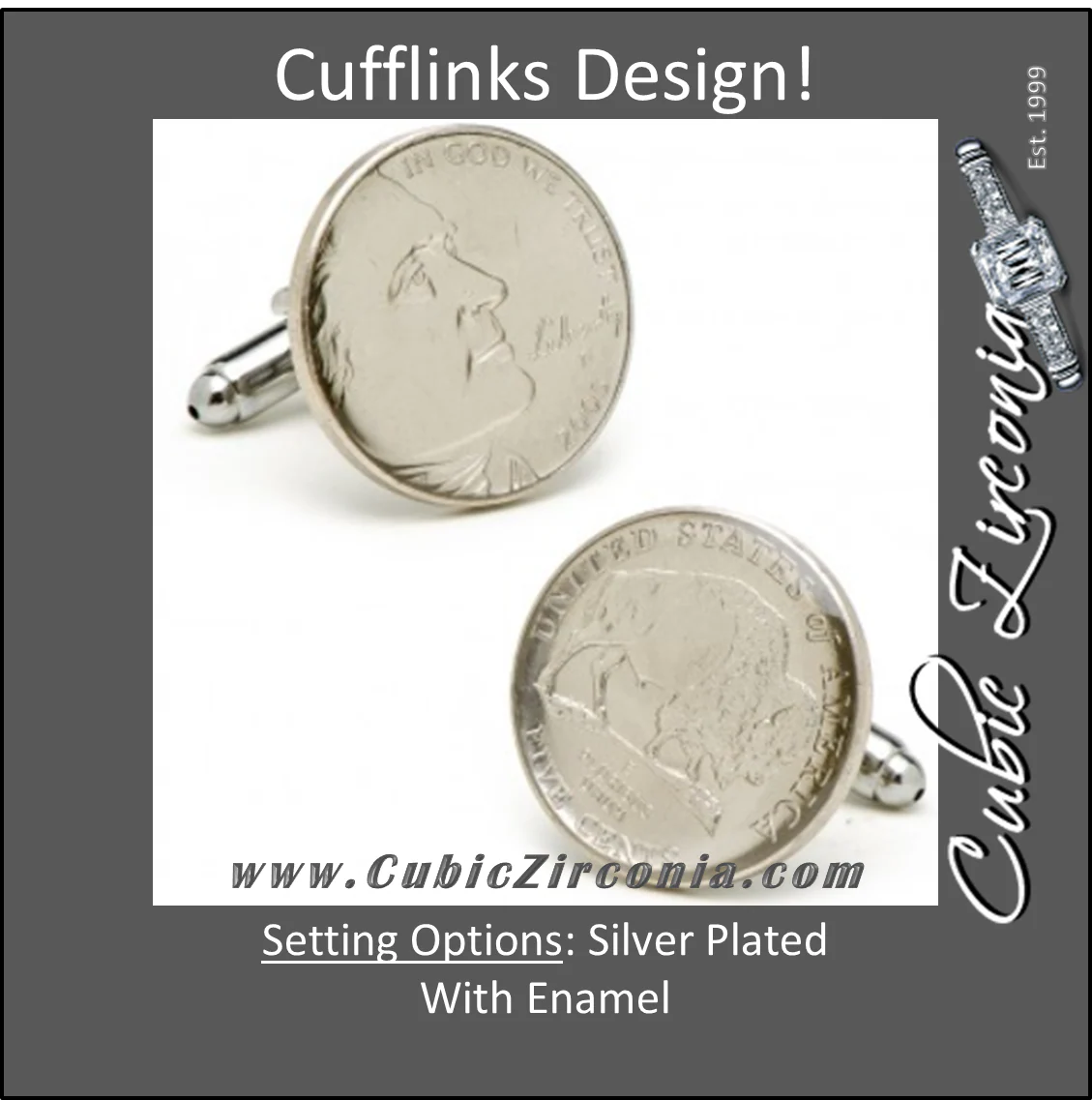 Men’s Cufflinks- Silver Plated Authentic U.S. Buffalo Nickel Coin Jewelry