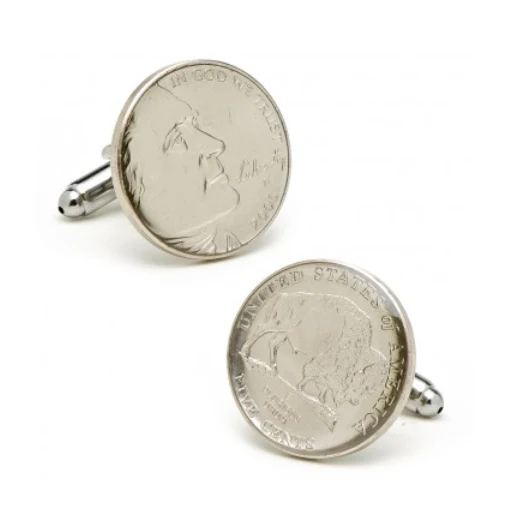 Men’s Cufflinks- Silver Plated Authentic U.S. Buffalo Nickel Coin Jewelry - Image 2