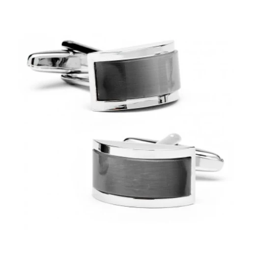 Men’s Cufflinks- Silver Plated Curved Bridge Style with Grey Catseye - Image 2