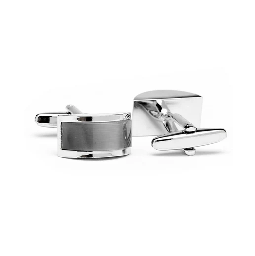 Men’s Cufflinks- Silver Plated Curved Bridge Style with Grey Catseye - Image 3