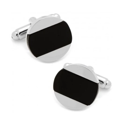 Men’s Cufflinks- Silver Plated Discs with Inlaid Onyx - Image 2