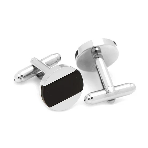 Men’s Cufflinks- Silver Plated Discs with Inlaid Onyx - Image 3