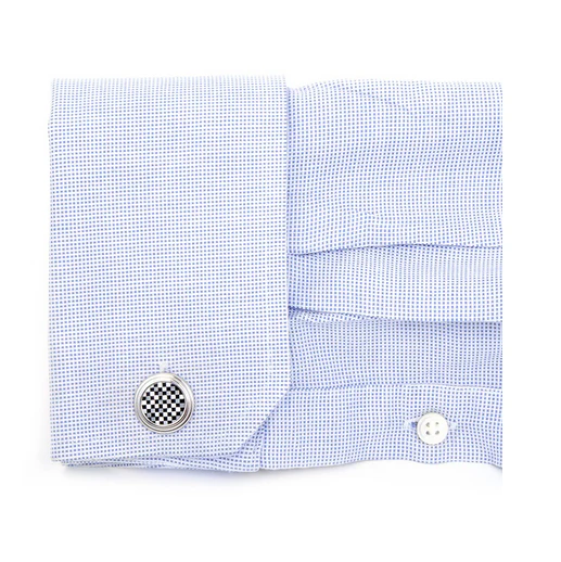 Men’s Cufflinks- Silver Plated Onyx and Mother of Pearl Checkered Design - Image 3