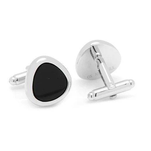 Men’s Cufflinks- Silver Plated Organic Teardrop (Onyx) - Image 2
