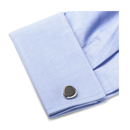 Men’s Cufflinks- Silver Plated Organic Teardrop (Onyx) - Image 3