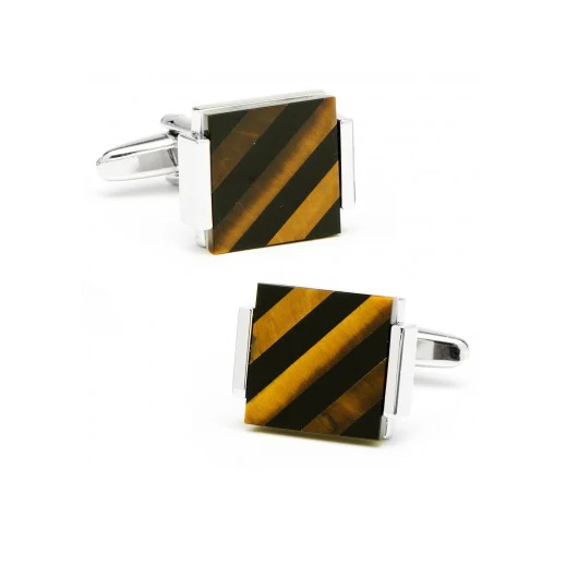 Men’s Cufflinks- Silver Plated with Floating Tigers Eye & Onyx - Image 2